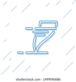 Blue line Tornado icon isolated on white background. Cyclone, whirlwind, storm funnel, hurricane wind or twister weather icon.  Vector Illustration