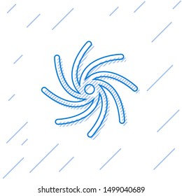 Blue line Tornado icon isolated on white background. Cyclone, whirlwind, storm funnel, hurricane wind or twister weather icon.  Vector Illustration