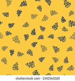 Blue line Tornado icon isolated seamless pattern on yellow background.  Vector Illustration