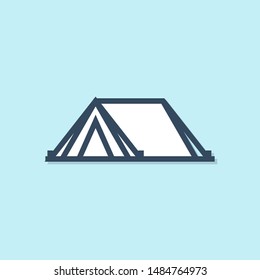Blue line Tourist tent icon isolated on blue background. Camping symbol.  Vector Illustration
