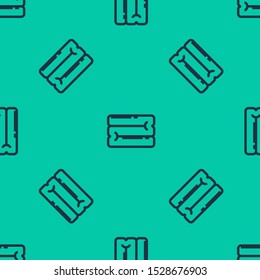 Blue line Towel stack icon isolated seamless pattern on green background.  Vector Illustration