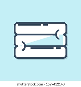 Blue line Towel stack icon isolated on blue background.  Vector Illustration