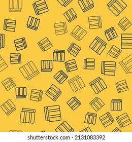Icono de pila de toalla de línea azul aislado patrón transparente en fondo amarillo.  Ilustración vectorial
