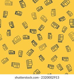 Blue line Towel stack icon isolated seamless pattern on yellow background.  Vector