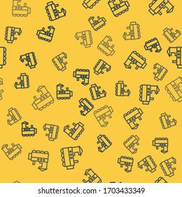 Icono del tren de juguetes de línea azul aislado sin fisuras en fondo amarillo. Ilustración vectorial