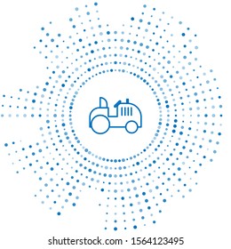 Blue line Tractor icon isolated on white background. Abstract circle random dots. Vector Illustration