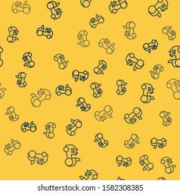 Blue line Tractor icon isolated seamless pattern on yellow background.  Vector Illustration