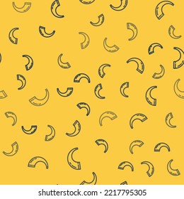 Blue line Traditional ram horn, shofar icon isolated seamless pattern on yellow background. Rosh hashanah, jewish New Year holiday traditional symbol.  Vector