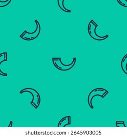 Blue line Traditional ram horn, shofar icon isolated seamless pattern on green background. Rosh hashanah, jewish New Year holiday traditional symbol.  Vector