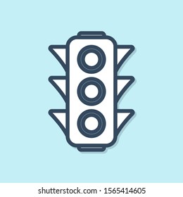 Blue line Traffic light icon isolated on blue background.  Vector Illustration