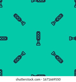 Blue line Traffic light icon isolated seamless pattern on green background.  Vector Illustration