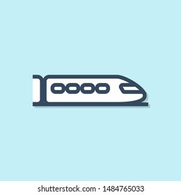 Blue line Train icon isolated on blue background. Public transportation symbol. Subway train transport. Metro underground.  Vector Illustration