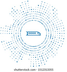 Blue line Train icon isolated on white background. Public transportation symbol. Subway train transport. Metro underground. Abstract circle random dots. Vector Illustration
