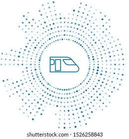 Blue line Train icon isolated on white background. Public transportation symbol. Subway train transport. Metro underground. Abstract circle random dots. Vector Illustration