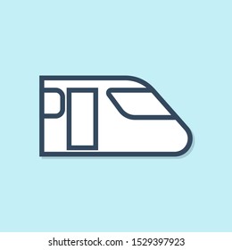 Blue line Train icon isolated on blue background. Public transportation symbol. Subway train transport. Metro underground.  Vector Illustration