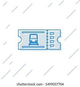Blue line Train ticket icon isolated on white background. Travel by railway.  Vector Illustration