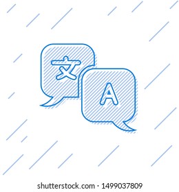 Blue line Translator icon isolated on white background. Foreign language conversation icons in chat speech bubble. Translating concept.  Vector Illustration