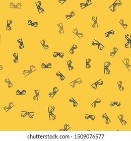 Blue line Trap hunting icon isolated seamless pattern on yellow background.  Vector Illustration