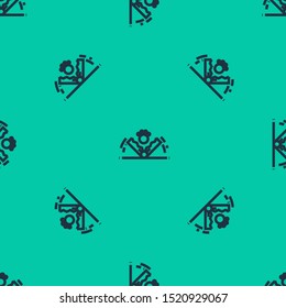 Blue line Trap hunting icon isolated seamless pattern on green background.  Vector Illustration