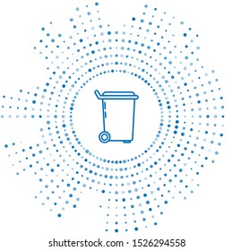 Blue line Trash can icon isolated on white background. Garbage bin sign. Recycle basket icon. Office trash icon. Abstract circle random dots. Vector Illustration