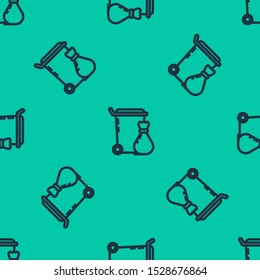Blue line Trash can icon isolated seamless pattern on green background. Garbage bin sign. Recycle basket icon. Office trash icon.  Vector Illustration