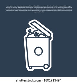 Blue line Trash can icon isolated on blue background. Garbage bin sign. Recycle basket icon. Office trash icon. Vector Illustration