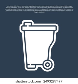 Blue line Trash can icon isolated on blue background. Garbage bin sign. Recycle basket icon. Office trash icon.  Vector