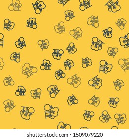 Blue line Tree with apple icon isolated seamless pattern on yellow background. Agricultural plant. Organic farm product. Gardening theme.  Vector Illustration