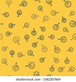 Blue line Tree icon isolated seamless pattern on yellow background. Forest symbol.  Vector Illustration