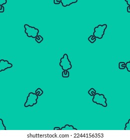 Blue line Tree icon isolated seamless pattern on green background. Forest symbol.  Vector