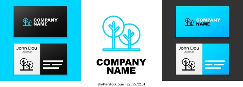 Blue line Tree icon isolated on white background. Forest symbol. Logo design template element. Vector