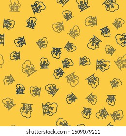 Blue line Trees icon isolated seamless pattern on yellow background. Forest symbol.  Vector Illustration