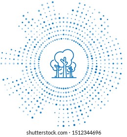 Blue line Trees icon isolated on white background. Forest symbol. Abstract circle random dots. Vector Illustration