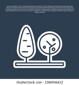 Blue line Trees icon isolated on blue background. Forest symbol.  Vector Illustration