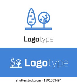 Blue line Trees icon isolated on white background. Forest symbol. Logo design template element. Vector Illustration