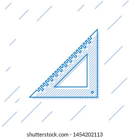 Blue line Triangular ruler icon isolated on white background. Straightedge symbol. Geometric symbol.  Vector Illustration