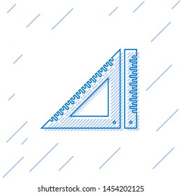 Blue line Triangular ruler icon isolated on white background. Straightedge symbol. Geometric symbol.  Vector Illustration