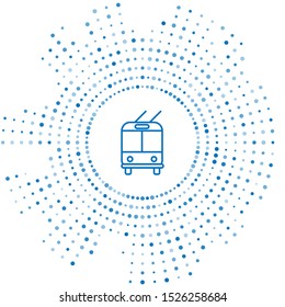 Blue line Trolleybus icon isolated on white background. Public transportation symbol. Abstract circle random dots. Vector Illustration
