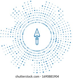 Blue line Trowel icon isolated on white background. Abstract circle random dots. Vector Illustration