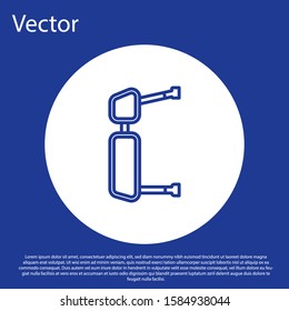 Blue line Truck side mirror icon isolated on blue background. White circle button. Vector Illustration
