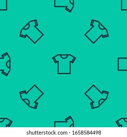Blue line T-shirt icon isolated seamless pattern on green background.  Vector Illustration