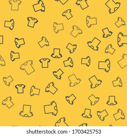 Blue line T-shirt icon isolated seamless pattern on yellow background.  Vector Illustration