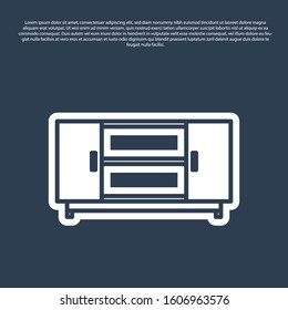 Blue line TV table stand icon isolated on blue background.  Vector Illustration