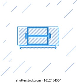 Blue line TV table stand icon isolated on white background.  Vector Illustration