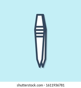 Blue line Tweezers icon isolated on blue background.  Vector Illustration