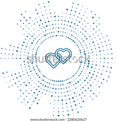Blue line Two Linked Hearts icon isolated on white background. Romantic symbol linked, join, passion and wedding. Happy Women Day. Abstract circle random dots. Vector Illustration