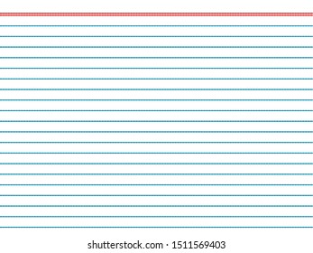 Blue line with two red dividers in student notebooks on white background
