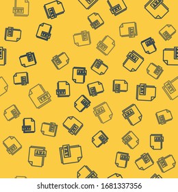 Blue line TXT file document. Download txt button icon isolated seamless pattern on yellow background. Text file extension symbol.  Vector Illustration