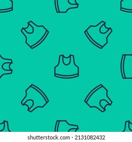 Blue line Undershirt icon isolated seamless pattern on green background.  Vector