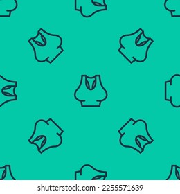 Blue line Undershirt icon isolated seamless pattern on green background.  Vector